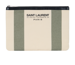 Saint Laurent Beach Pouch, Canvas, Cream/Black, 1215, DB/B, 3*